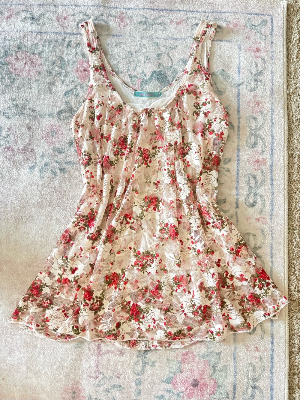 julie's closet Cream Lace Tank with Pink & Green Floral